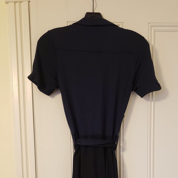 DVF FAUX WRAP NAVY BLACK RIBBON DRESS - Picture 3 of 3